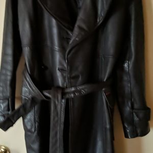 Guess black leather trench coat with belt